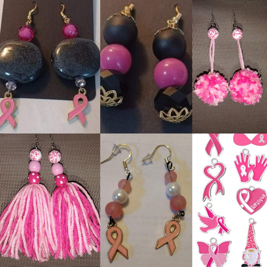 Custom Hand crafted Breast cancer awarenesses earrings