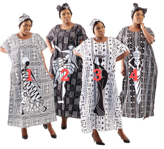 Black and white kaftan with matching head scarf